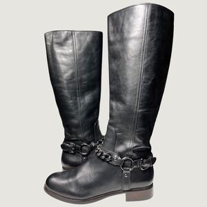 Coach Mabel Black Leather Chain Buckle Riding Boots 5B LNWOT
